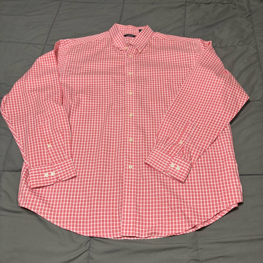 Roundtree‎ and Yorke easy care men’s XL peach/pink plaid button up NWOT